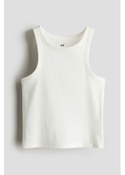 H & M - Bawełniana koszulka w prążki - Biały ze sklepu H&M w kategorii Bluzki dziewczęce - zdjęcie 173372335