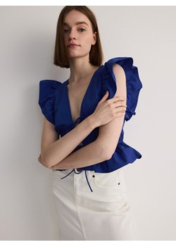 Reserved - Krótka bluzka z falbanami - niebieski ze sklepu Reserved w kategorii Bluzki damskie - zdjęcie 173373258