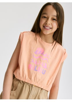 Reserved - T-shirt z gumką u dołu - brzoskwiniowy ze sklepu Reserved w kategorii Bluzki dziewczęce - zdjęcie 173373425