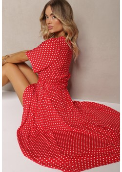 Czerwona Kopertowa Sukienka o Asymetrycznym Wykończeniu z Ozdobnym Paskiem z Klamrą Eslefia ze sklepu Renee odzież w kategorii Sukienki - zdjęcie 173374028