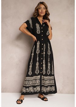Czarna Koszulowa Sukienka z Bawełną i Gumkami w Talii Zapinana na Guziki Fosofia ze sklepu Renee odzież w kategorii Sukienki - zdjęcie 173374068