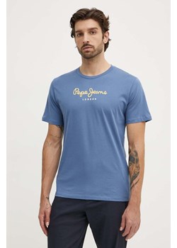 Pepe Jeans t-shirt bawełniany Eggo męski kolor niebieski z nadrukiem PM508208 ze sklepu ANSWEAR.com w kategorii T-shirty męskie - zdjęcie 173375698
