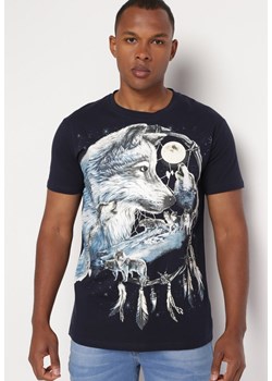 Granatowa Koszulka Bawełniana z Dużym Nadrukiem na Przodzie Quexolia ze sklepu Born2be Odzież w kategorii T-shirty męskie - zdjęcie 173382345
