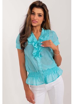 Turkusowa letnia bluzka rozpinana z falbanką ze sklepu 5.10.15 w kategorii Bluzki damskie - zdjęcie 173382627