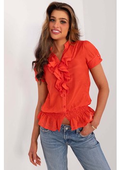 Pomarańczowa letnia bluzka rozpinana z falbanką ze sklepu 5.10.15 w kategorii Bluzki damskie - zdjęcie 173382688