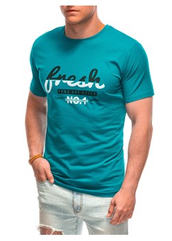 T-shirt męski z nadrukiem 1968S - turkusowy ze sklepu Edoti w kategorii T-shirty męskie - zdjęcie 173382818