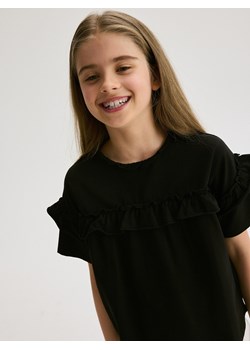 Reserved - T-shirt z falbaną - czarny ze sklepu Reserved w kategorii Bluzki dziewczęce - zdjęcie 173383325