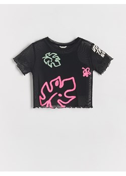 Reserved - Dwuwarstwowy t-shirt z nadrukiem - czarny ze sklepu Reserved w kategorii Bluzki dziewczęce - zdjęcie 173385376