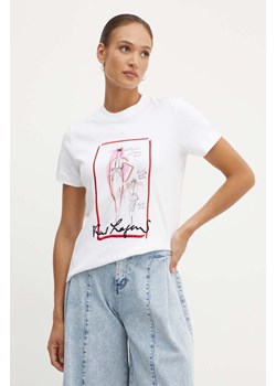 Karl Lagerfeld t-shirt bawełniany damski kolor beżowy 245W1713 ze sklepu ANSWEAR.com w kategorii Bluzki damskie - zdjęcie 173386385