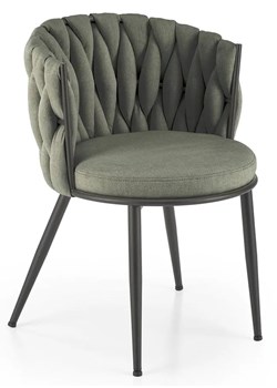 Metalowe krzesło z oliwkowym plecionym oparciem - Trenza ze sklepu Edinos.pl w kategorii Krzesła - zdjęcie 173387628