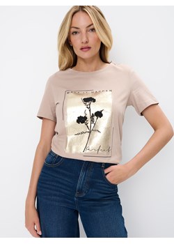 Mohito - Bawełniany t-shirt - beżowy ze sklepu Mohito w kategorii Bluzki damskie - zdjęcie 173389478