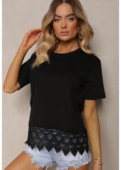 Czarny  Bawełniany T-shirt Wykończony Koronką Corrla ze sklepu Renee odzież w kategorii Bluzki damskie - zdjęcie 173390219