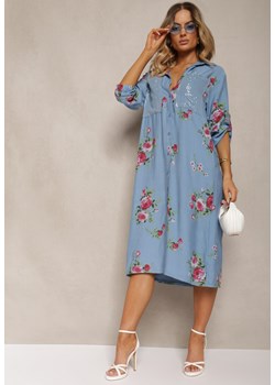 Niebieska Koszulowa Bawełniana Sukienka Zapinana na Guziki Nuramla ze sklepu Renee odzież w kategorii Sukienki - zdjęcie 173390349