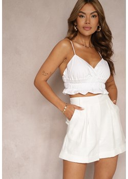 Białe Luźne Szorty Bermudy z Bawełny High Waist Farsefia ze sklepu Renee odzież w kategorii Szorty - zdjęcie 173390399