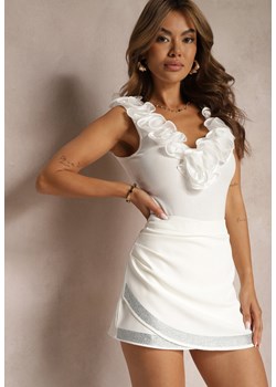 Biała Spódnica Trapezowa High Waist z Ozdobnym Paskiem z Cyrkoniami Aramla ze sklepu Renee odzież w kategorii Spódnice - zdjęcie 173390429