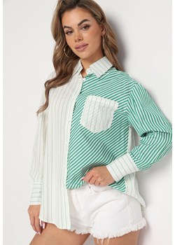 Zielono-Biała Koszula w Paski z Kołnierzem Aeshoma ze sklepu Born2be Odzież w kategorii Koszule damskie - zdjęcie 173391188