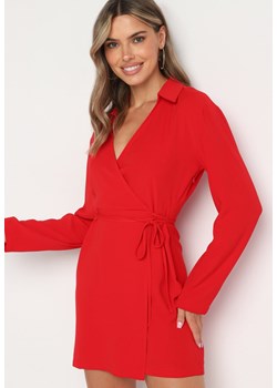 Czerwona Sukienka Kopertowa z Cienkim Sznureczkiem w Talii Perlea ze sklepu Born2be Odzież w kategorii Sukienki - zdjęcie 173391278