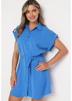 Niebieska Koszulowa Sukienka o Rozkloszowanym Kroju z Paskiem w Talii Vikiana ze sklepu Born2be Odzież w kategorii Sukienki - zdjęcie 173391847