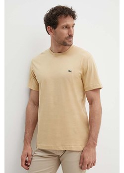 Lacoste t-shirt bawełniany męski kolor beżowy gładki ze sklepu ANSWEAR.com w kategorii T-shirty męskie - zdjęcie 173395726