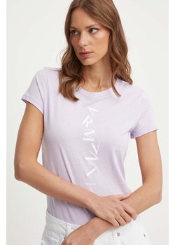 Armani Exchange t-shirt bawełniany damski kolor fioletowy ze sklepu ANSWEAR.com w kategorii Bluzki damskie - zdjęcie 173395799