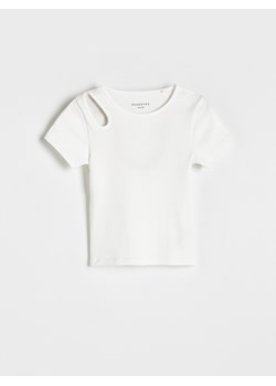 Reserved - T-shirt z ozdobnym wycięciem - złamana biel ze sklepu Reserved w kategorii Bluzki dziewczęce - zdjęcie 173400799