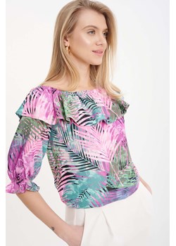 Bluzka hiszpanka z nadrukiem tropic różowo-zielona ze sklepu 5.10.15 w kategorii Bluzki damskie - zdjęcie 173404487