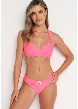 Różowe 2-Częściowe Bikini Stanik Zapinany na Szyi Majtki z Ozdobną Aplikacją Peviana ze sklepu Born2be Odzież w kategorii Stroje kąpielowe - zdjęcie 173406755