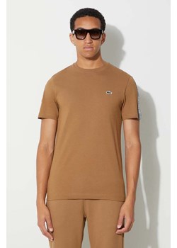 Lacoste t-shirt bawełniany kolor brązowy z aplikacją ze sklepu PRM w kategorii T-shirty męskie - zdjęcie 173408727