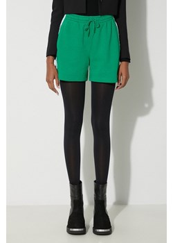 adidas Originals szorty 3-Stripes French Terry damskie kolor zielony z aplikacją high waist IP0697 ze sklepu PRM w kategorii Szorty - zdjęcie 173409259