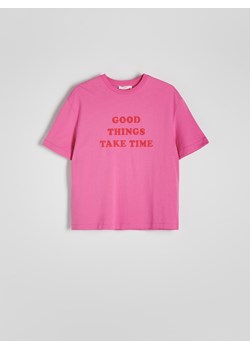 Reserved - T-shirt z napisem - różowy ze sklepu Reserved w kategorii Bluzki damskie - zdjęcie 173412708
