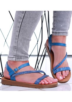 Niebieskie damskie sandały na płaskim obcasie /F7-2 16255 T168/ ze sklepu Pantofelek24.pl w kategorii Sandały damskie - zdjęcie 173412956