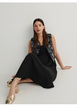 Reserved - Sukienka midi z lnem - czarny ze sklepu Reserved w kategorii Sukienki - zdjęcie 173417316