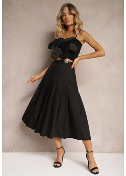 Czarna Spódnica High Waist o Plisowanym Kroju z Paskiem w Talii Xeviana ze sklepu Renee odzież w kategorii Spódnice - zdjęcie 173420229