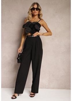 Czarne Garniturowe Spodnie z Wiskozą i Szerokimi Nogawkami High Waist Seranea ze sklepu Renee odzież w kategorii Spodnie damskie - zdjęcie 173420409