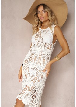 Biała Ażurowa Dopasowana Sukienka z Bawełny Oranea ze sklepu Renee odzież w kategorii Sukienki - zdjęcie 173420429