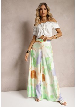 Fioletowo-Zielone Wiskozowe Spodnie High Waist Typu Szwedy Larra ze sklepu Renee odzież w kategorii Spodnie damskie - zdjęcie 173420469