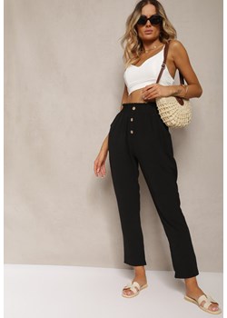 Czarne Spodnie Typu Paper Bag High Waist z Gumką w Talii Salvavia ze sklepu Renee odzież w kategorii Spodnie damskie - zdjęcie 173420529