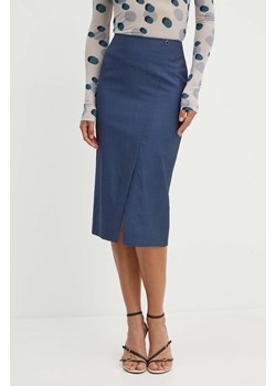 BOSS spódnica wełniana kolor niebieski midi ołówkowa 50522604 ze sklepu ANSWEAR.com w kategorii Spódnice - zdjęcie 173420858