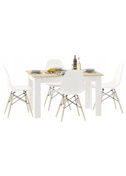 Stół kuchenny biały + dąb sonoma i białe krzesła - Rezo ze sklepu Edinos.pl w kategorii Zestawy mebli kuchennych - zdjęcie 173422526