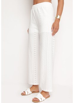 Białe Spodnie z Wysokim Stanem i Ażurową Wstawką Brosemia ze sklepu Born2be Odzież w kategorii Spodnie damskie - zdjęcie 173426417