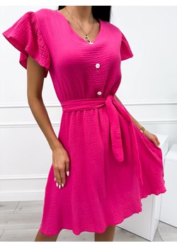 Różowa Sukienka z Ozdobnymi Guziczkami ze sklepu ModnaKiecka.pl w kategorii Sukienki - zdjęcie 173427059