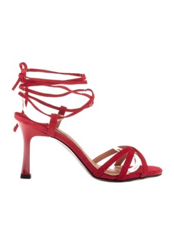 Marco Shoes Eleganckie sandały na szpilce z wiązanym rzemykiem czerwone ze sklepu ButyModne.pl w kategorii Sandały damskie - zdjęcie 173429319