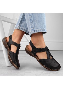Skórzane komfortowe sandały damskie pełne czarne Helios 128.011 ze sklepu ButyModne.pl w kategorii Sandały damskie - zdjęcie 173429387