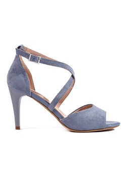 Stylowe błękitne zamszowe sandały na szpilce Sergio Leone niebieskie ze sklepu ButyModne.pl w kategorii Sandały damskie - zdjęcie 173429458