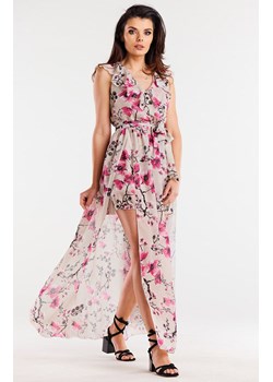 Asymetryczna sukienka z szyfonu beżowo-różowa A502, Kolor beżowo-różowy, Rozmiar L, Awama ze sklepu Primodo w kategorii Sukienki - zdjęcie 173430179