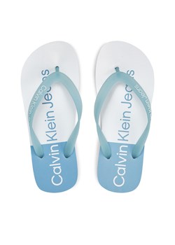 Japonki Calvin Klein Jeans Beach Sandal Flatform Monologo YW0YW01617 Błękitny ze sklepu eobuwie.pl w kategorii Klapki damskie - zdjęcie 173432257