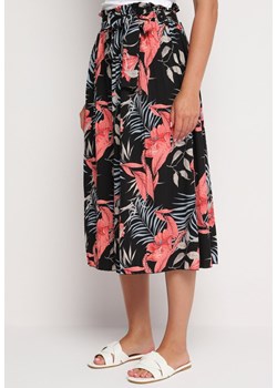 Czarno-Różowe Szerokie Spodnie z Wysokim Stanem z Gumką i Materiałowym Paskiem w Talii Asrefia ze sklepu Born2be Odzież w kategorii Spodnie damskie - zdjęcie 173435226