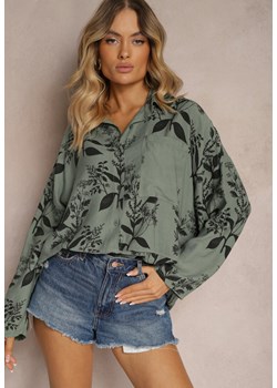 Zielona  Koszula z Wiskozy Ozdobiona Kieszonką Finamla ze sklepu Renee odzież w kategorii Koszule damskie - zdjęcie 173435427