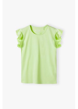 Seledynowy t-shirt dziewczęcy falbanką przy rękawkach - 5.10.15. ze sklepu 5.10.15 w kategorii Bluzki dziewczęce - zdjęcie 173435537