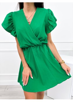 Zielona Bawełniana Sukienka z Kopertowym Dekoltem ze sklepu ModnaKiecka.pl w kategorii Sukienki - zdjęcie 173436019